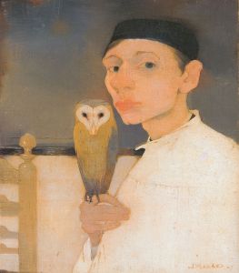 Self portrait with owl, by jan mankes